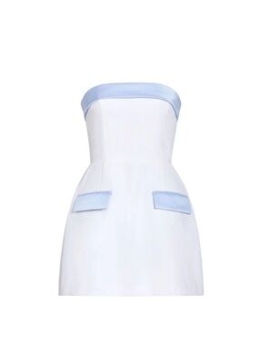 Amanda Uprichard Lucienne Strapless White Dress with Light Blue Trim